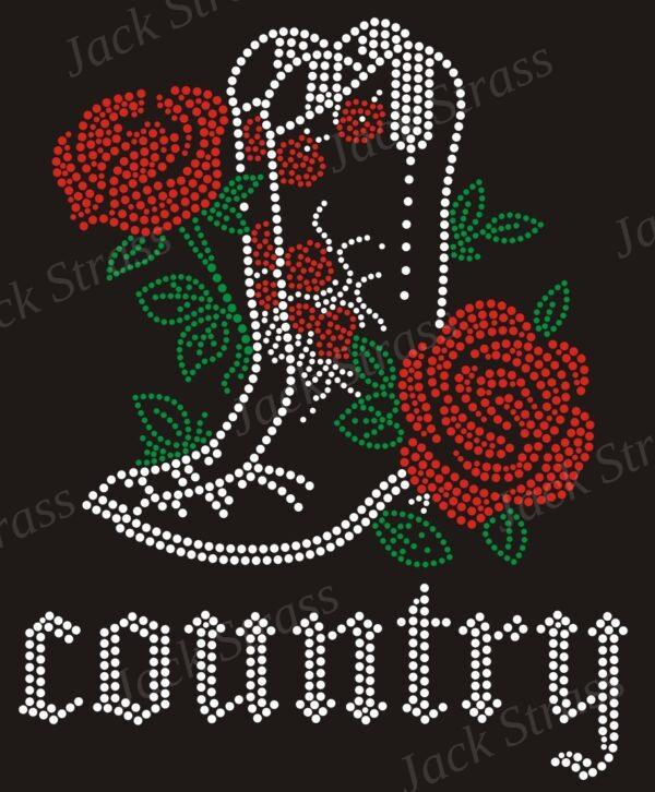 Dessin strass Botte country avec rose 07 - Jack Strass