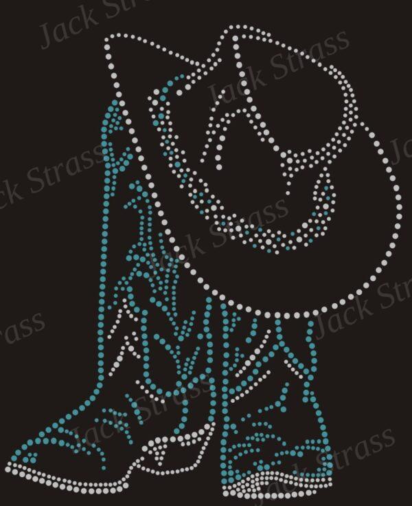 Dessin strass Botte country chapeau bleu 03 - Jack Strass