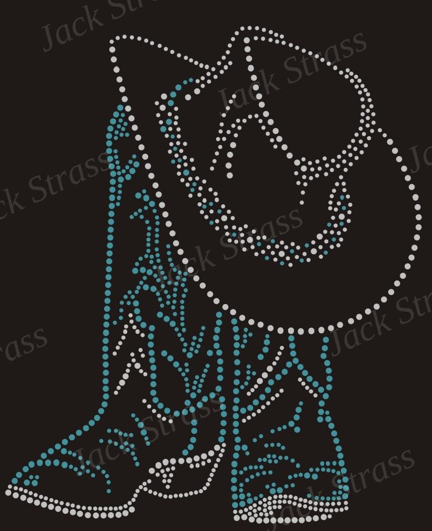 botte chapeau bleu 03 Dessin strass Botte country chapeau bleu 03 - Jack Strass