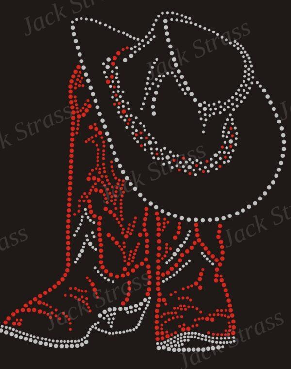 Dessin strass Botte country chapeau rouge 04 - Jack Strass