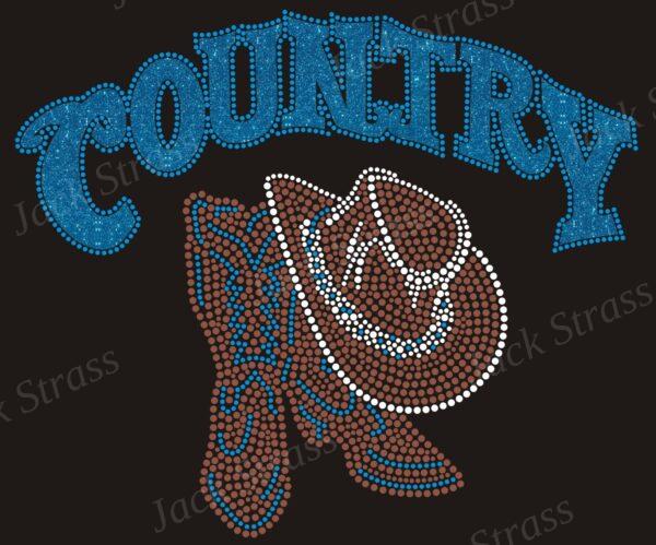 Dessin strass Botte country bleu 02 - Jack Strass