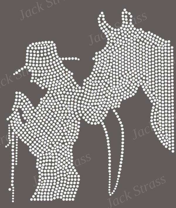 Dessin strass Cavalière à côté de son cheval - Jack Strass
