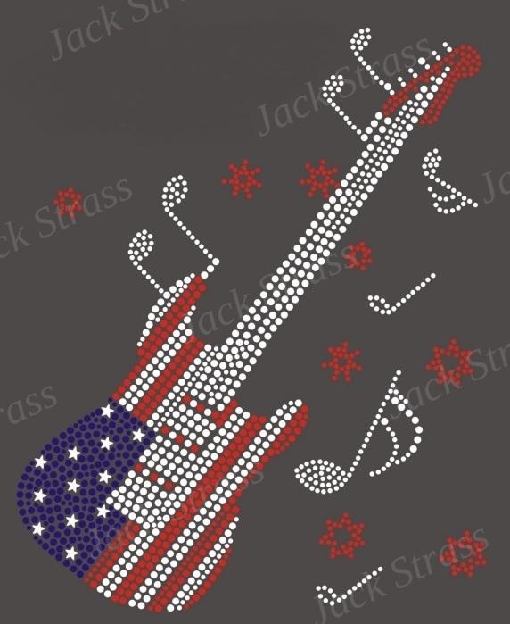 Dessin strass Guitare couleur USA - Jack Strass