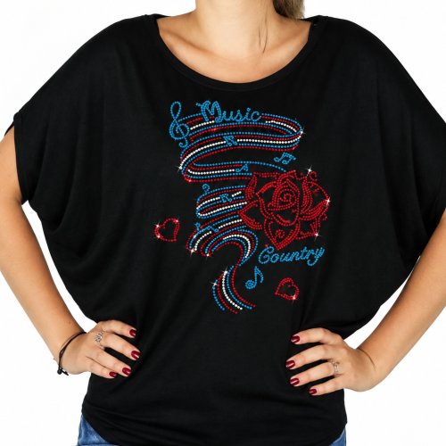 T-shirt chauve-souris noir à personnaliser en strass - Jack Strass